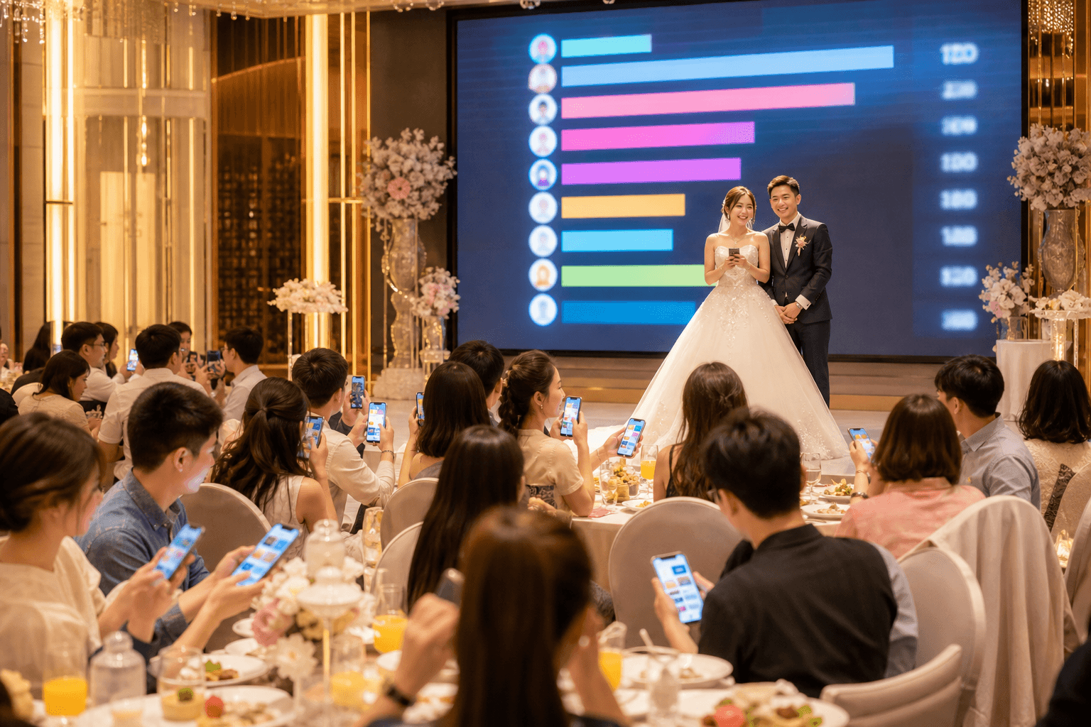 婚禮遊戲推薦：賓客使用手機參加新人快問快答