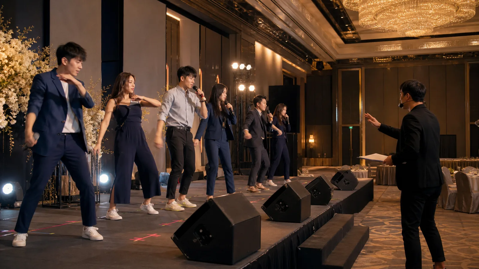 員工尾牙表演彩排與舞台執行示意