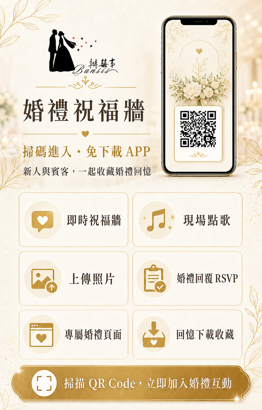 辦囍事婚禮祝福牆互動服務介紹圖卡